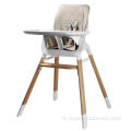 Chaise haute en plastique avec pieds en bois pour bébé